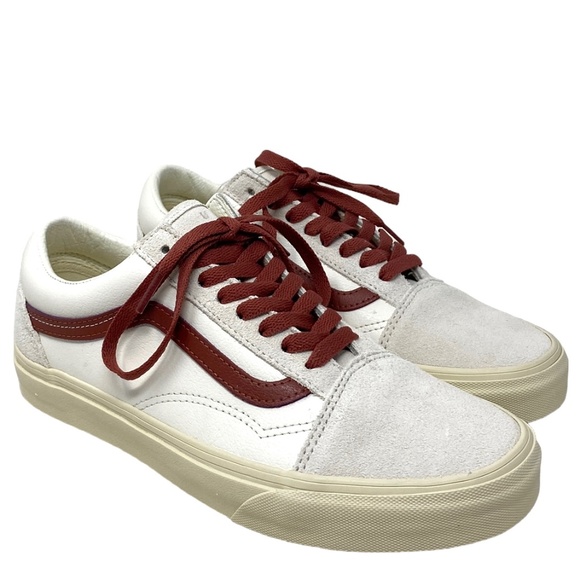VANS Old Skool Shoes Low Suede Leather Red White Women's Size Skate VN0A4BW2R2S - Picture 2 of 9